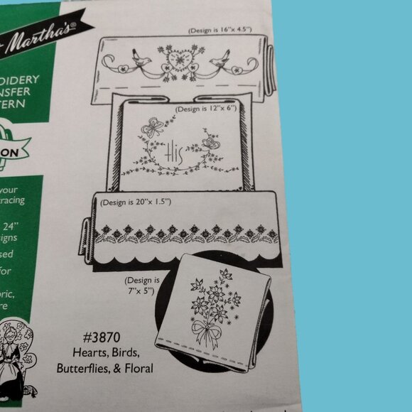 Aunt Martha Embroidery Transfer Pattern 3870 Heart Bird Butterfly Floral Border - Picture 3 of 4
